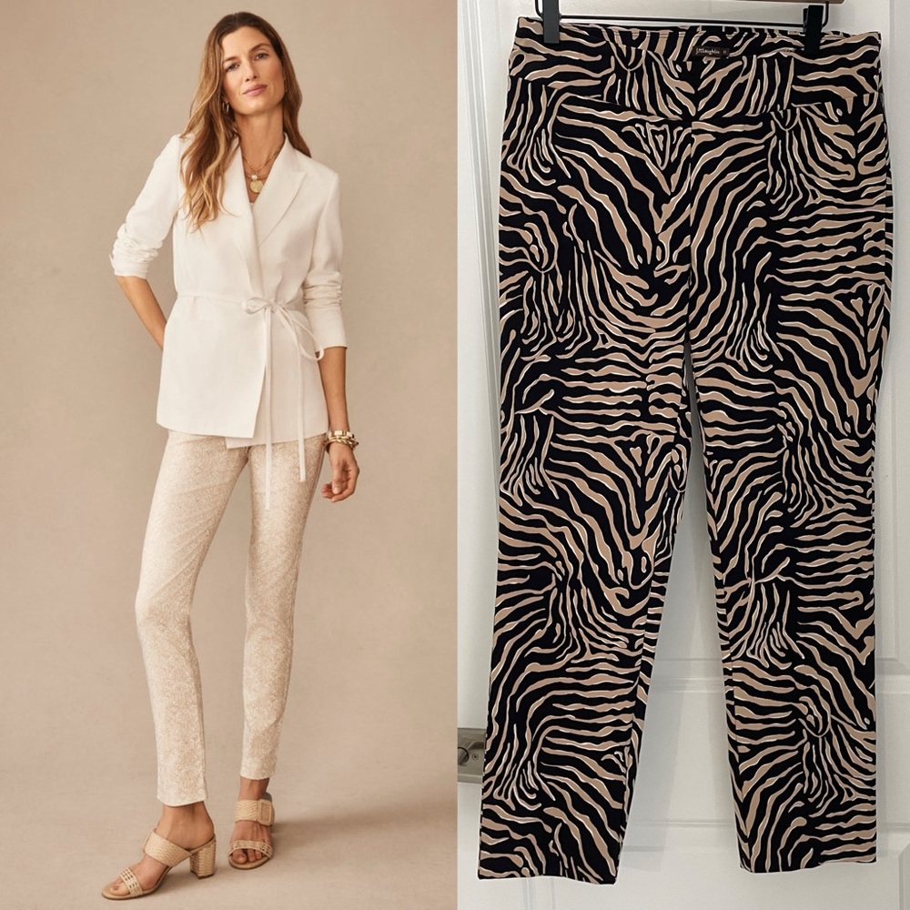 J. McLaughlin Masie Pants Zebra Print Amelia Cloth Slim Fit Pull On.   L4